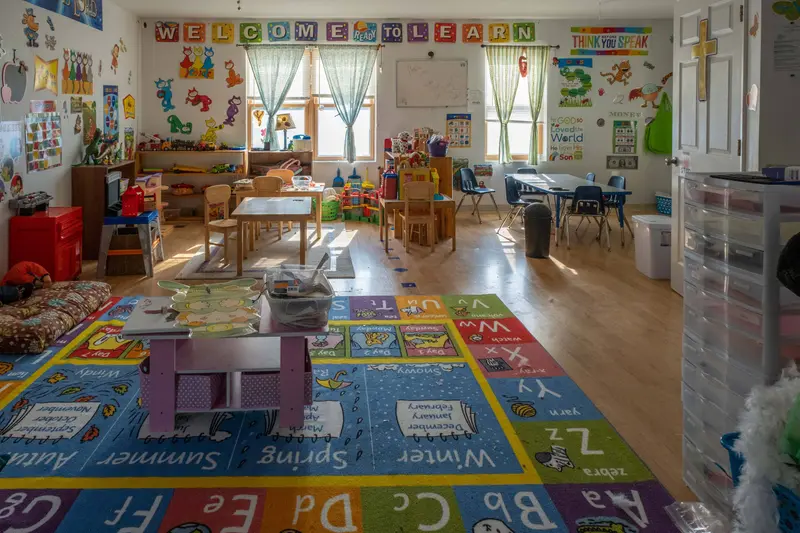 A colorful daycare interior.