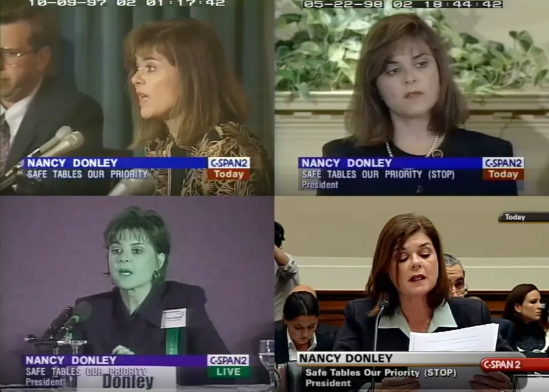 Four screenshots of the same woman speaking in front of microphones on CNN.