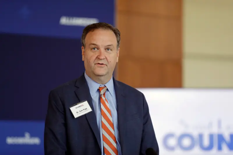 Page speaks during a news conference in Missouri.