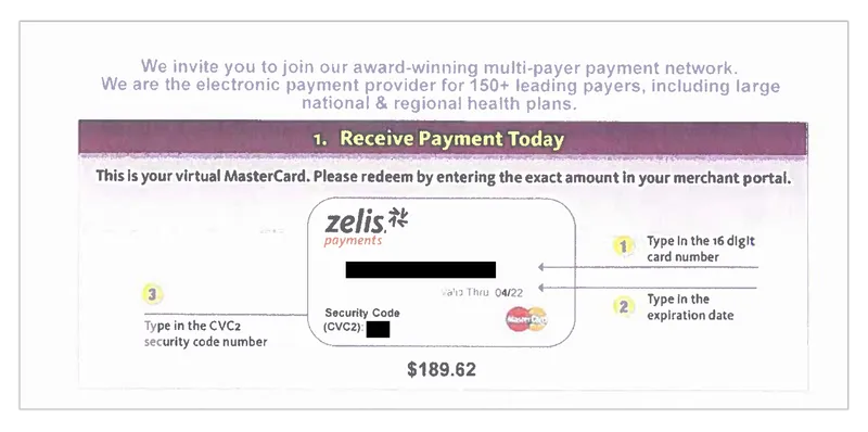 A virtual MasterCard with a Zelis logo on it.